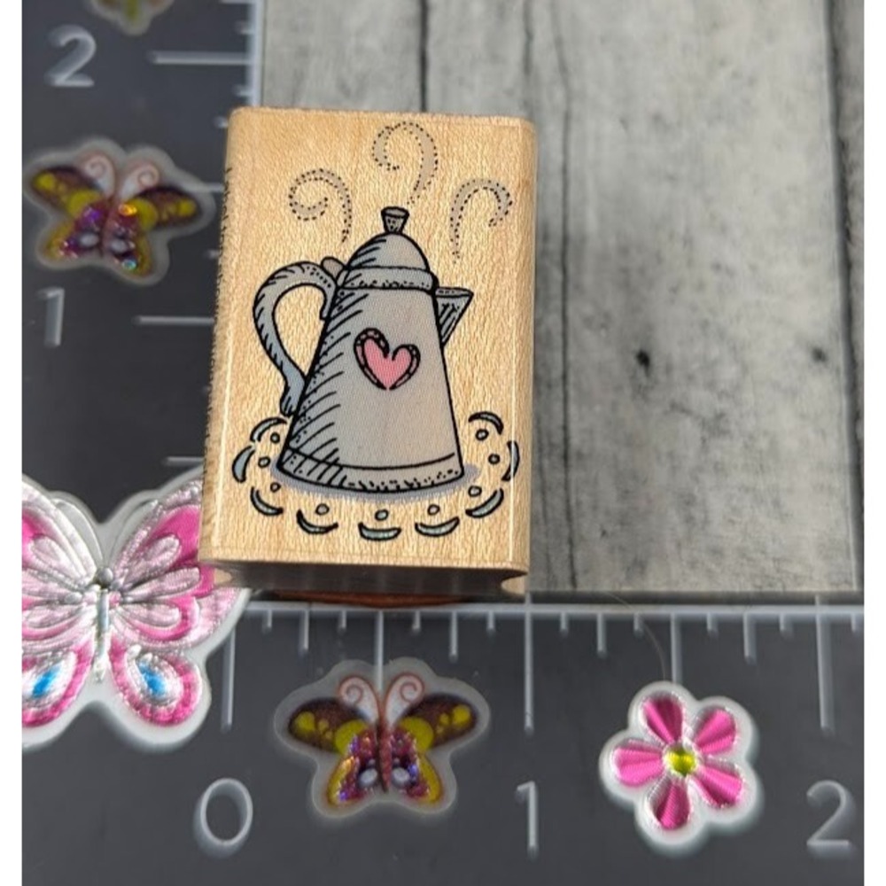 Hero Arts Tea Kettle Heart Coffee Pot A1009 Rubber Stamp Wood #M108